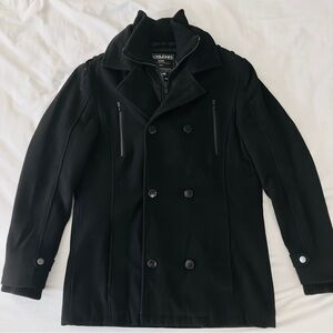 JACK & JONES Men’s Large Black Peacoat with Turtle Neck Inside Zipped Closure
